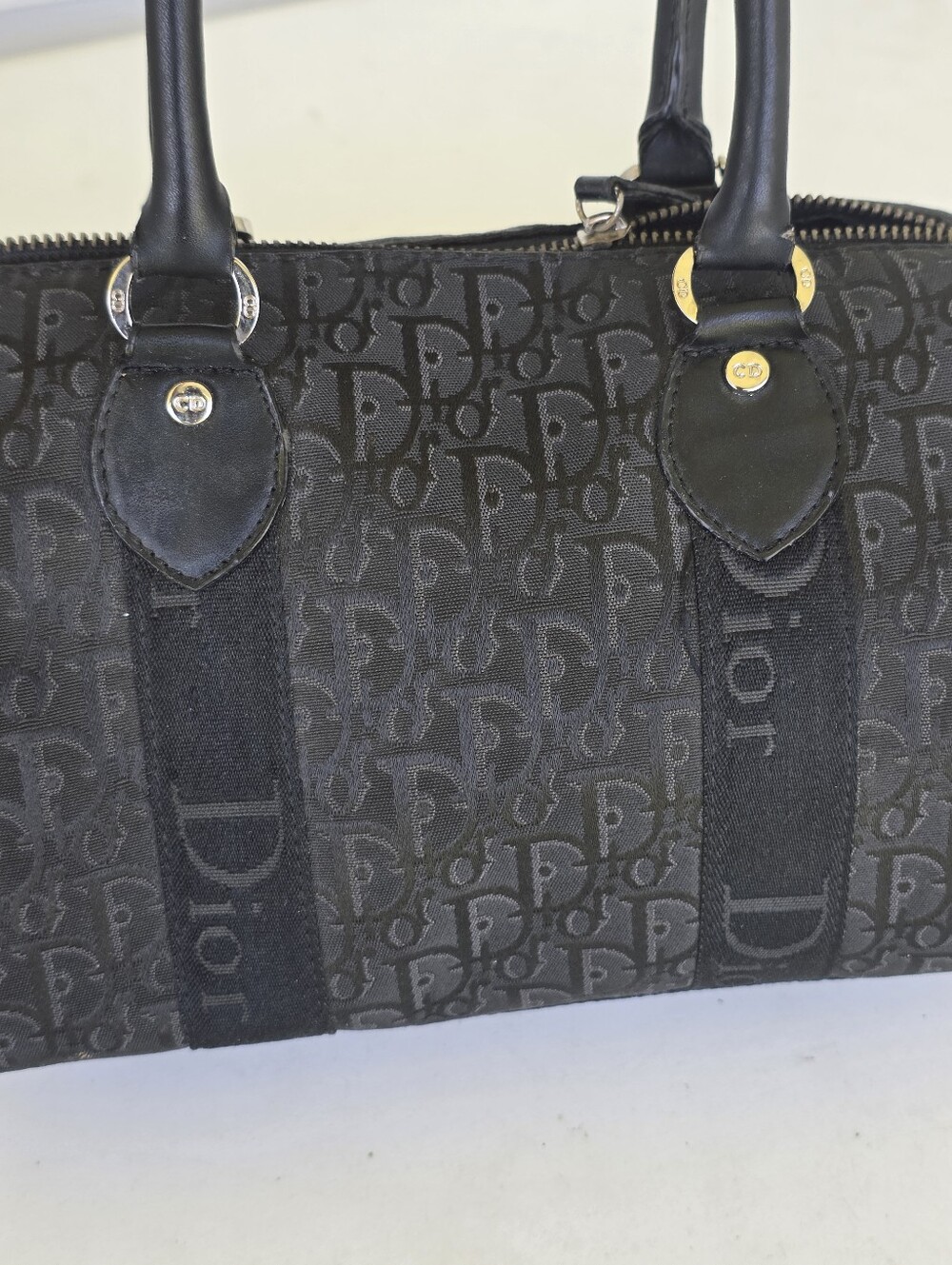Christian Dior Trotter Monogram Boston Satchel Black Canvas Leather Handbag - Picture 7 of 13